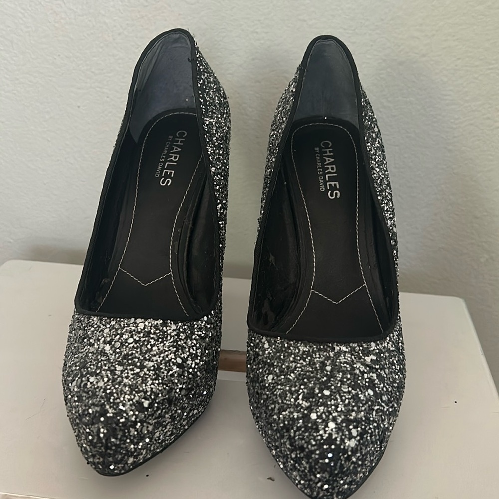Charles David black sparkly pumps.